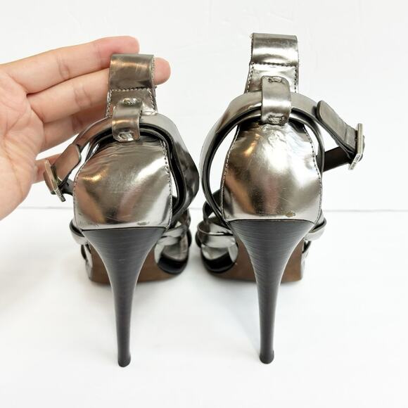 TORY BURCH METALLIC PEWTER STRAPPY HEELED SANDALS SIZE 10 - Picture 6 of 8